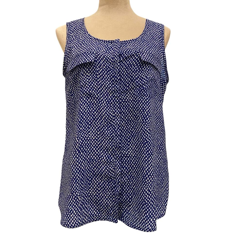 Chico's Size 1 (Med/8) BLUE & WHITE Print Sleeveless Button Down Blouse Shirt